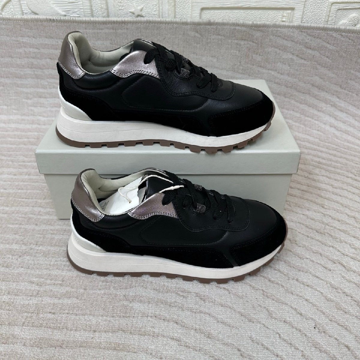 ブラック24.0cm★送料無料★ブルネロクチネリ★レディース スポーツシューズ, 本革 レースアップ カジュアルスニーカー, ローカット拍卖