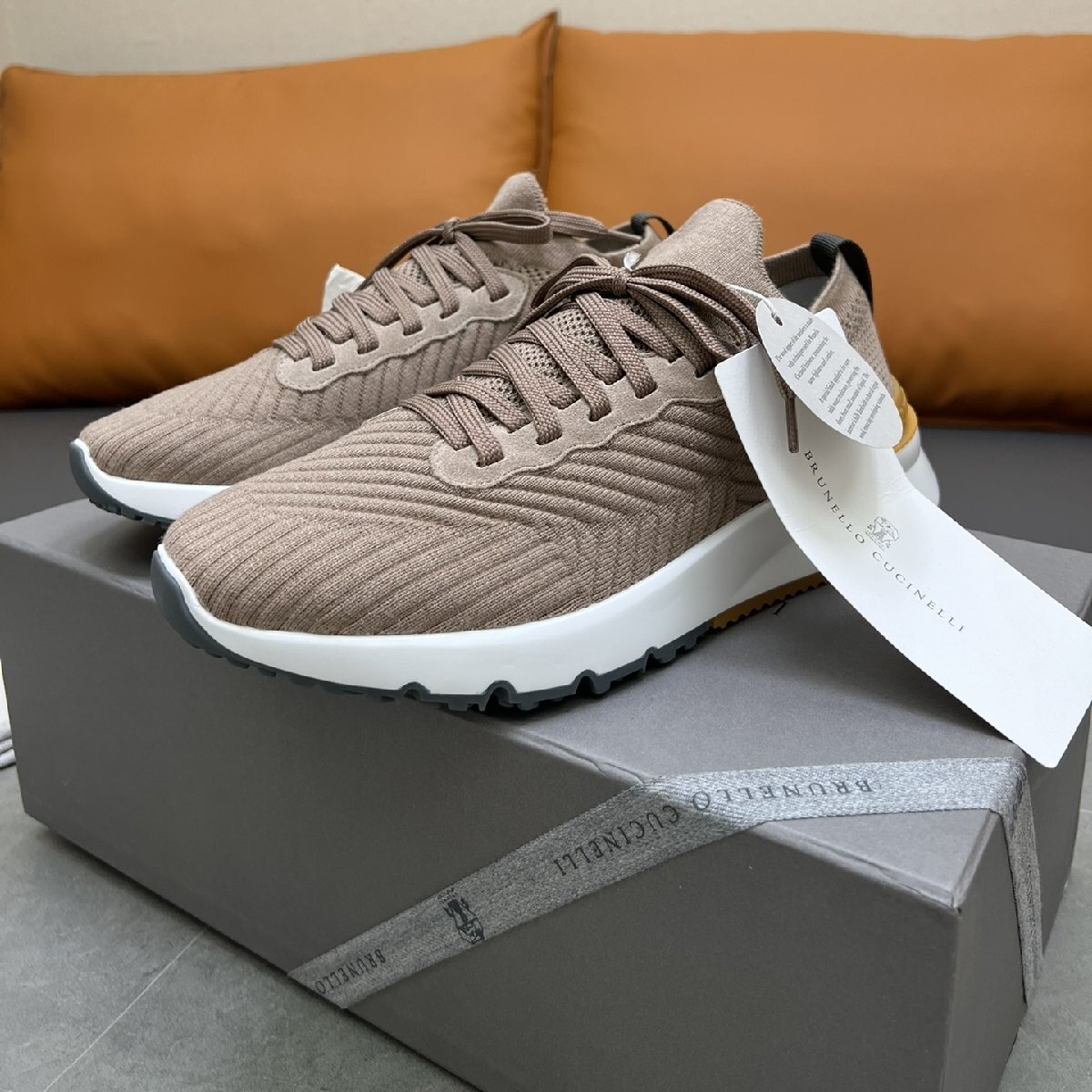 ベージュ25.5cm ●数量限定【送料無料】ブルネロ クチネリ● Brunello Cucinelli●メンズ ニットスニーカー, フライニット, TPRソール拍卖