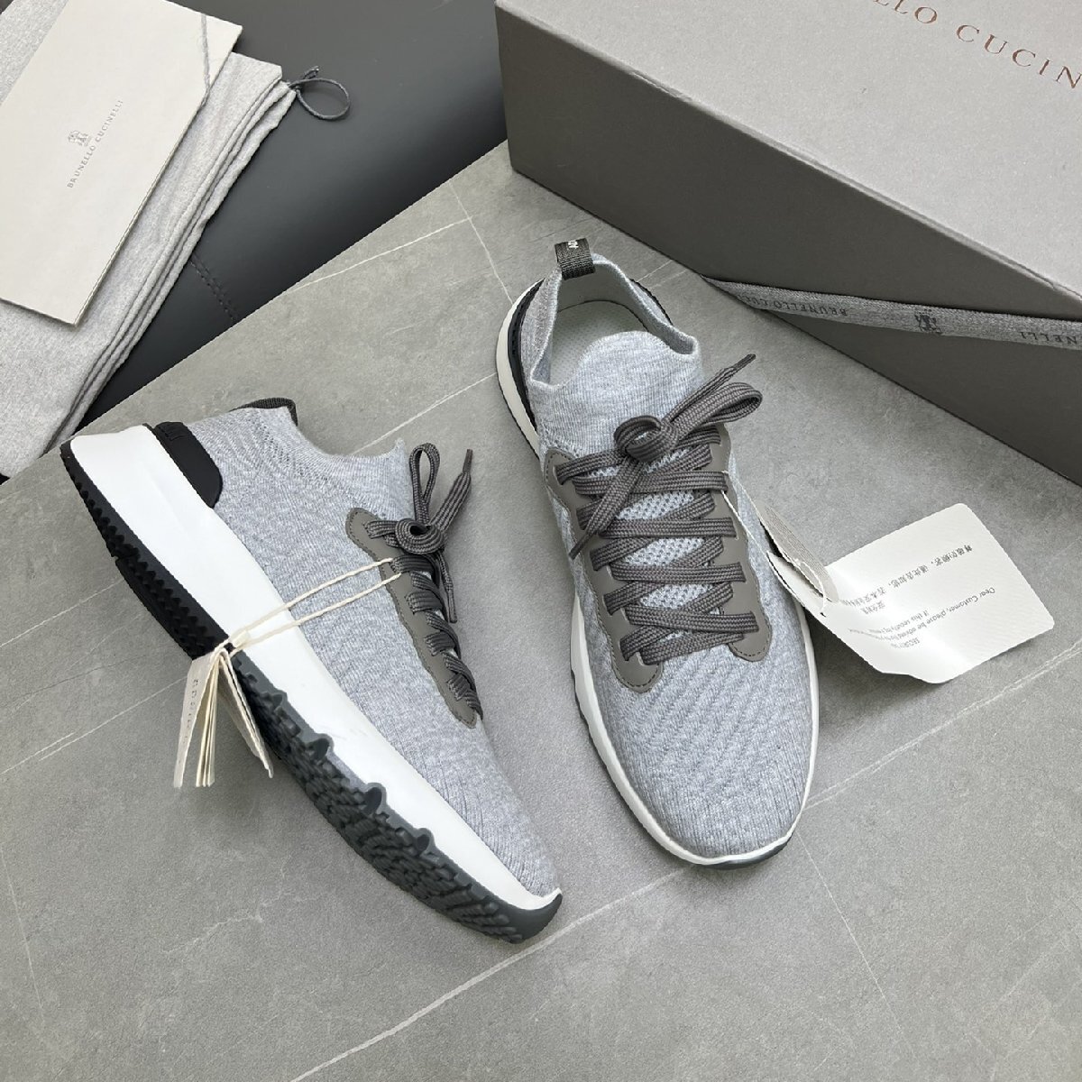 ライトグレー25.5cm ●数量限定【送料無料】ブルネロ クチネリ● Brunello Cucinelli●メンズ ニットスニーカー, フライニット素材, TPRソ拍卖