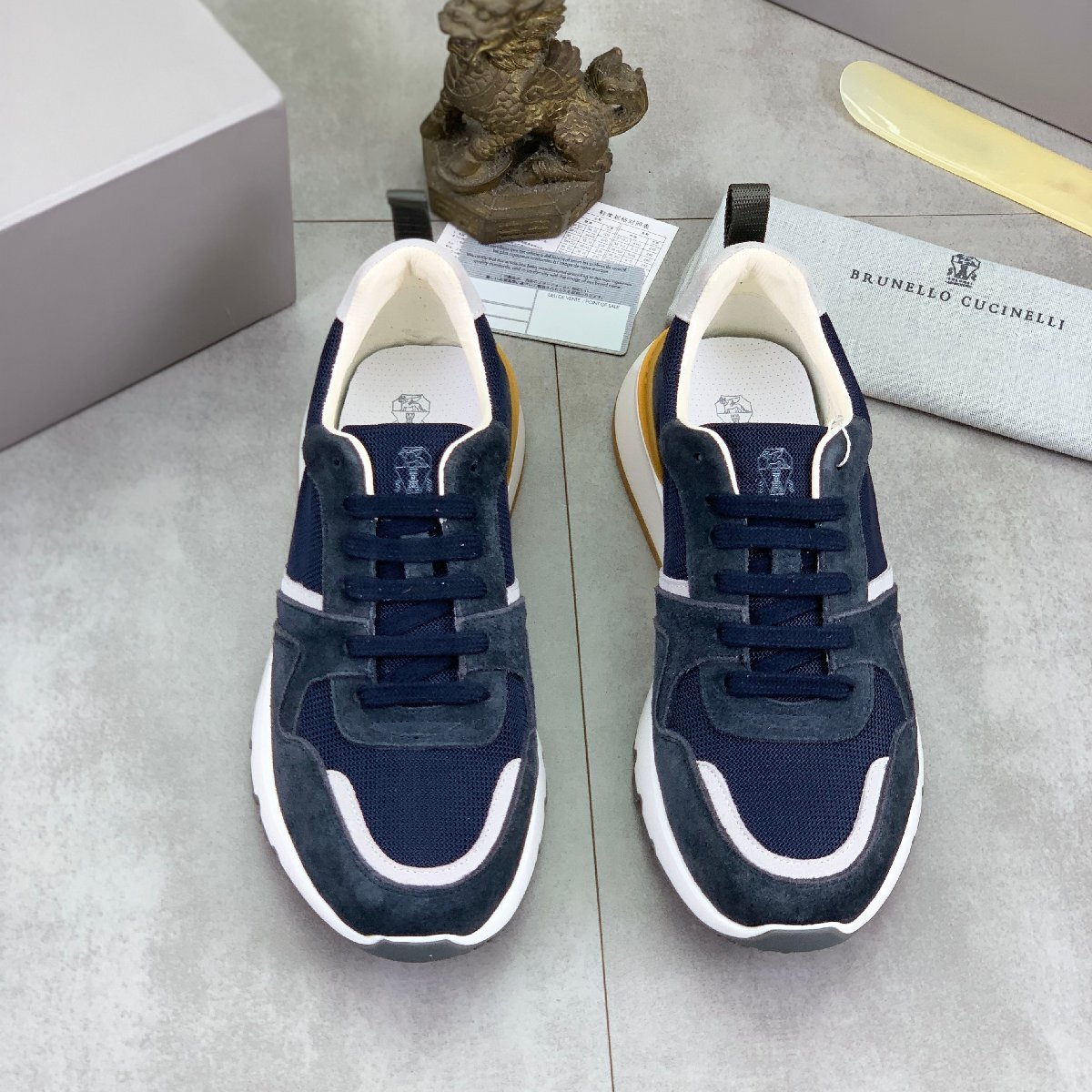 ネイビー26.0cm ★送料無料★ブルネロクチネリBRUNELLO CUCINELLI★メンズ スニーカー, スエード/メッシュ, ラバーソール拍卖