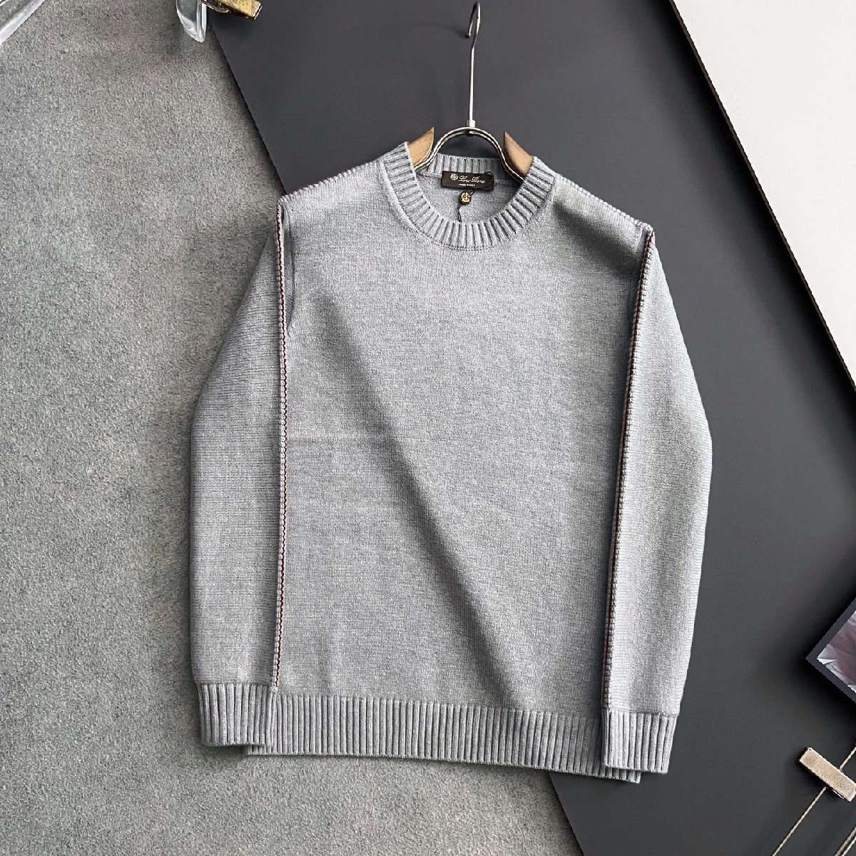 グレーM★送料無料★ロロピアーナ Loro Piana★メンズプレミアムクルーネック ニットセーター, ウール混紡, ビジネスカジュアル拍卖