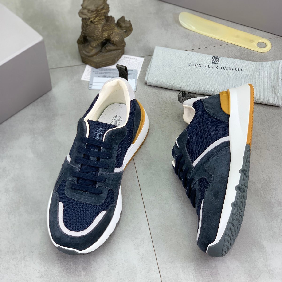 ネイビー26.5cm ★送料無料★ブルネロクチネリBRUNELLO CUCINELLI★メンズ スニーカー, スエード/メッシュ, ラバーソール拍卖
