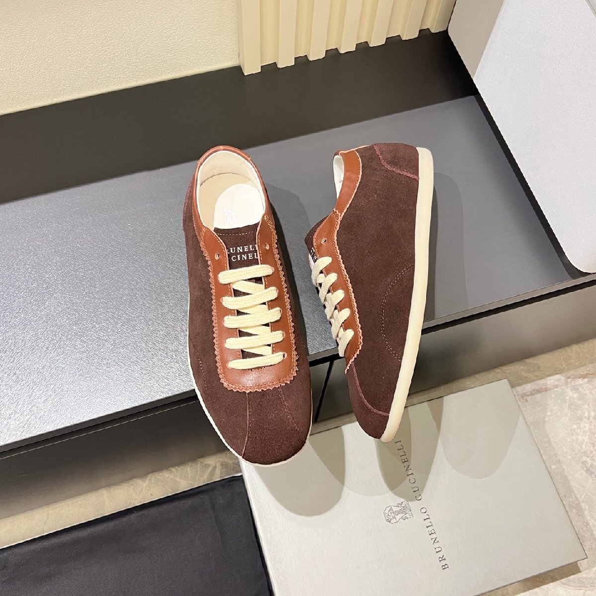 ブラウン25.5cm ★送料無料★ブルネロクチネリ★メンズ スエードスポーツシューズ, レースアップ, カジュアル, 軽量, ローカット拍卖