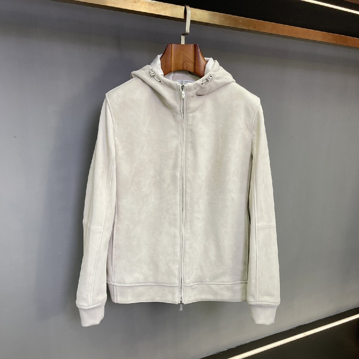 ベージュXXL★送料無料★ブルネロクチネリ メンズスエードレザー フーディージャケット,拍卖