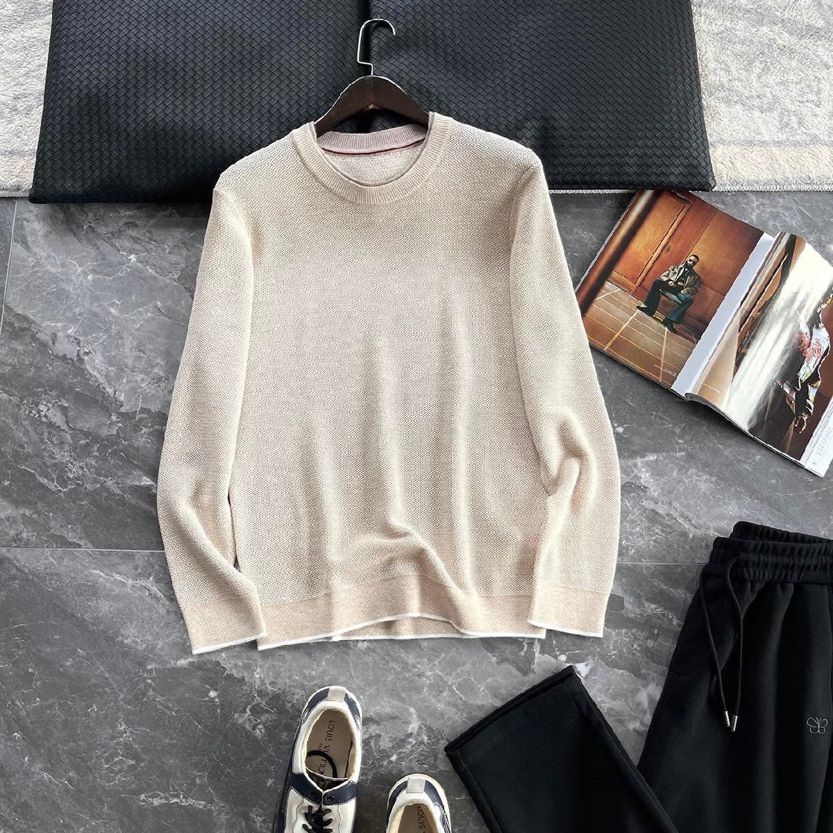 ベージュM★送料無料★ロロピアーナLoro Piana★メンズカシミア混 ハーフネック セーター,ウール混紡, ビジネスカジュアル, 長袖プルオ拍卖