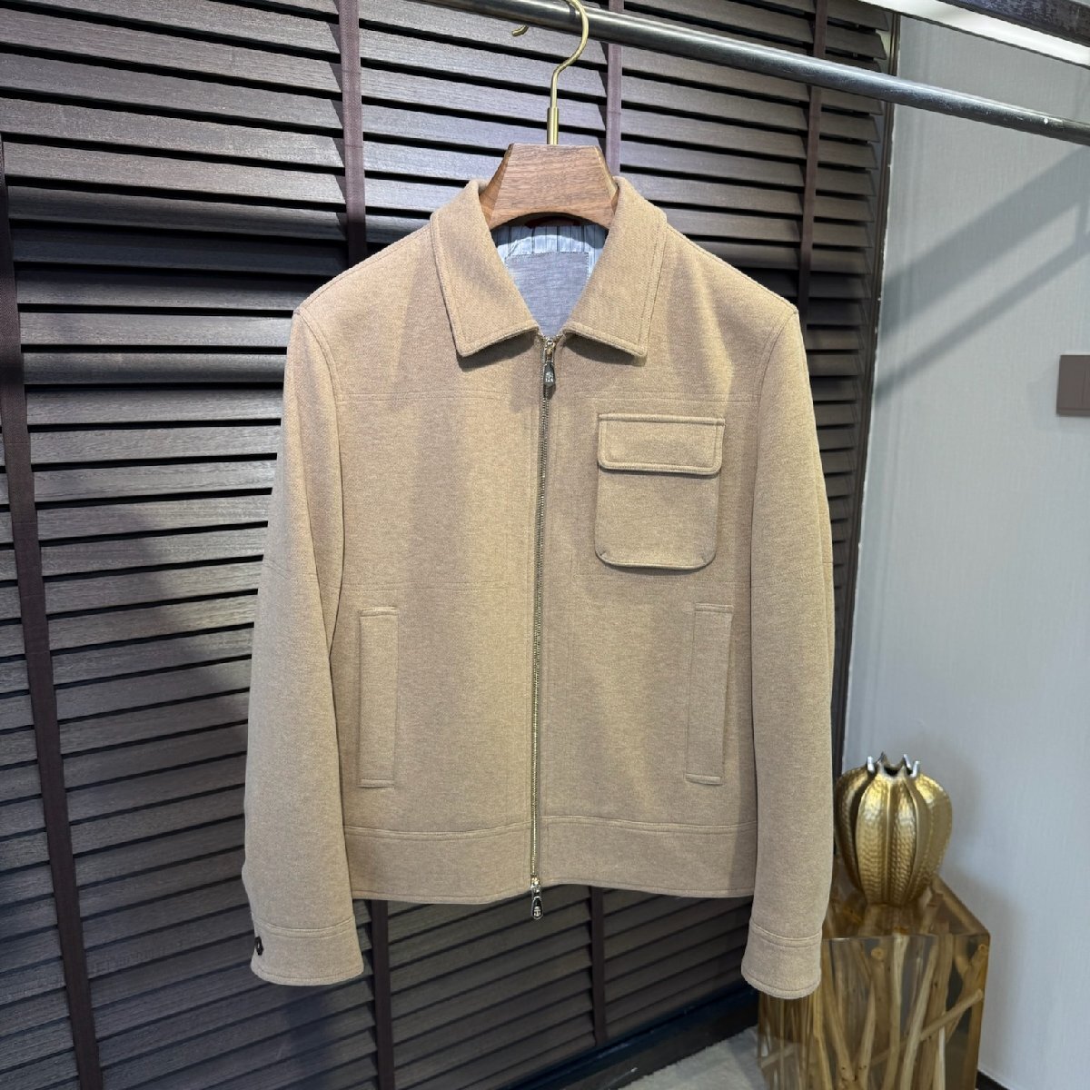 ベージュM★送料無料★ブルネロクチネリ★メンズ ビジネスカジュアル ジャケット,ウール混紡,ジップアップ オフィス アウター拍卖