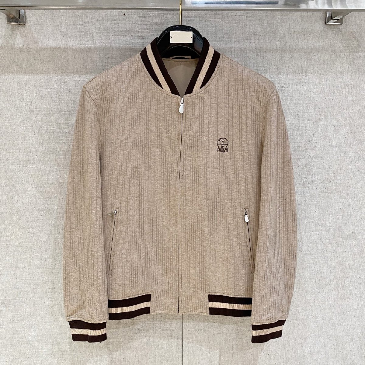 ベージュXL★送料無料★ブルネロクチネリ★メンズベーシック ジップアップ ボンバージャケット, カジュアル スポーツウェア拍卖