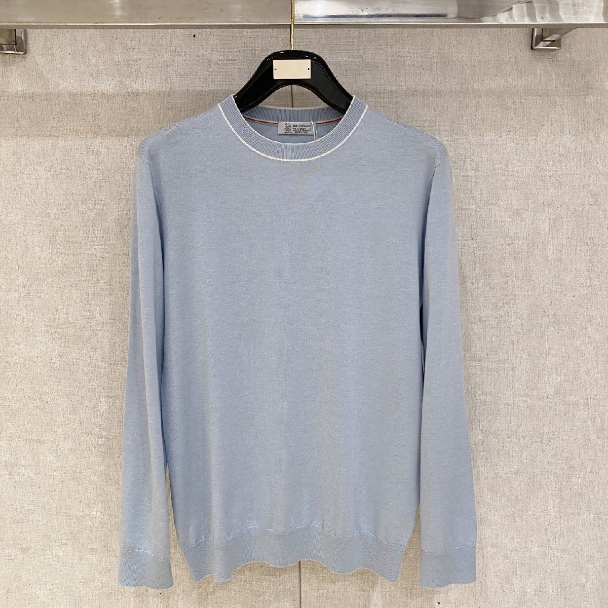 ライトブルーL★送料無料★ブルネロクチネリ★メンズカシミヤ混クルーネック セーター,ホワイトライン,ビジネスカジュアル,長袖拍卖