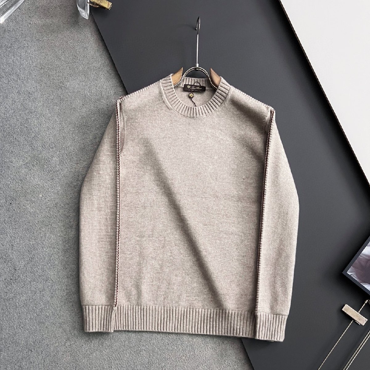 ベージュM★送料無料★ロロピアーナ Loro Piana★メンズプレミアムクルーネック ニットセーター, ウール混紡, ビジネスカジュアル拍卖