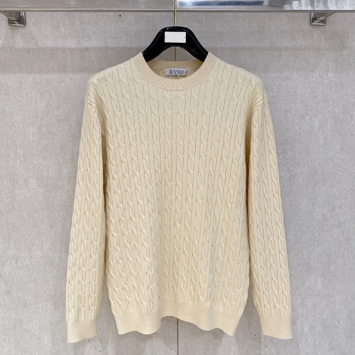 ベージュXL★送料無料★ブルネロクチネリ★メンズ クラシック ケーブルニット セーター, 長袖, カジュアル, 秋冬用, クルーネック, 保温性拍卖