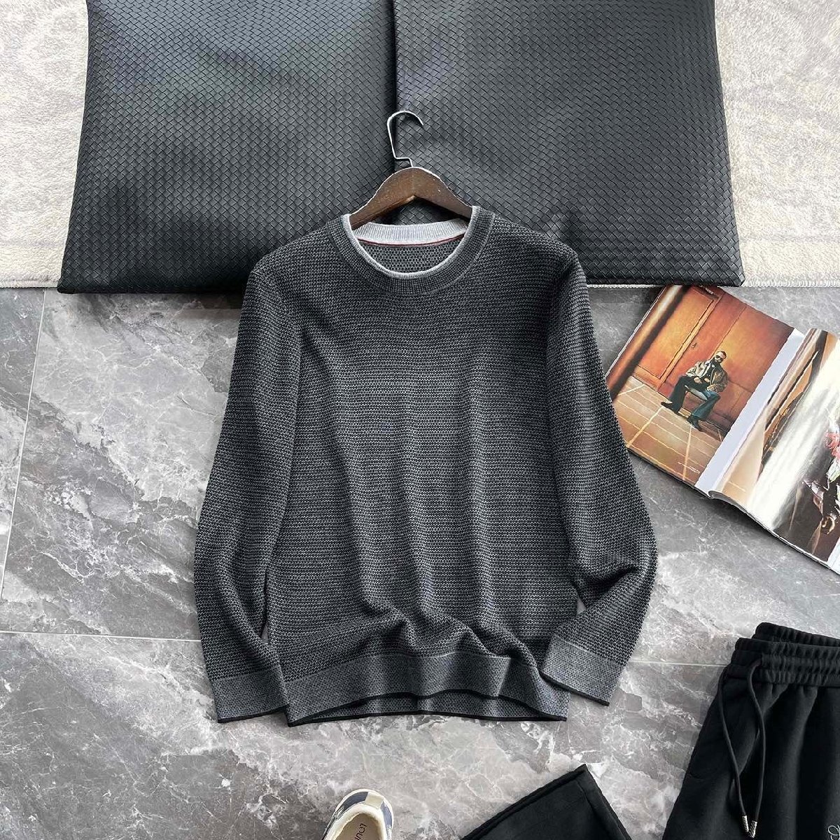 グレーM★送料無料★ロロピアーナLoro Piana★メンズカシミア混 ハーフネック セーター,ウール混紡, ビジネスカジュアル, 長袖プルオ拍卖