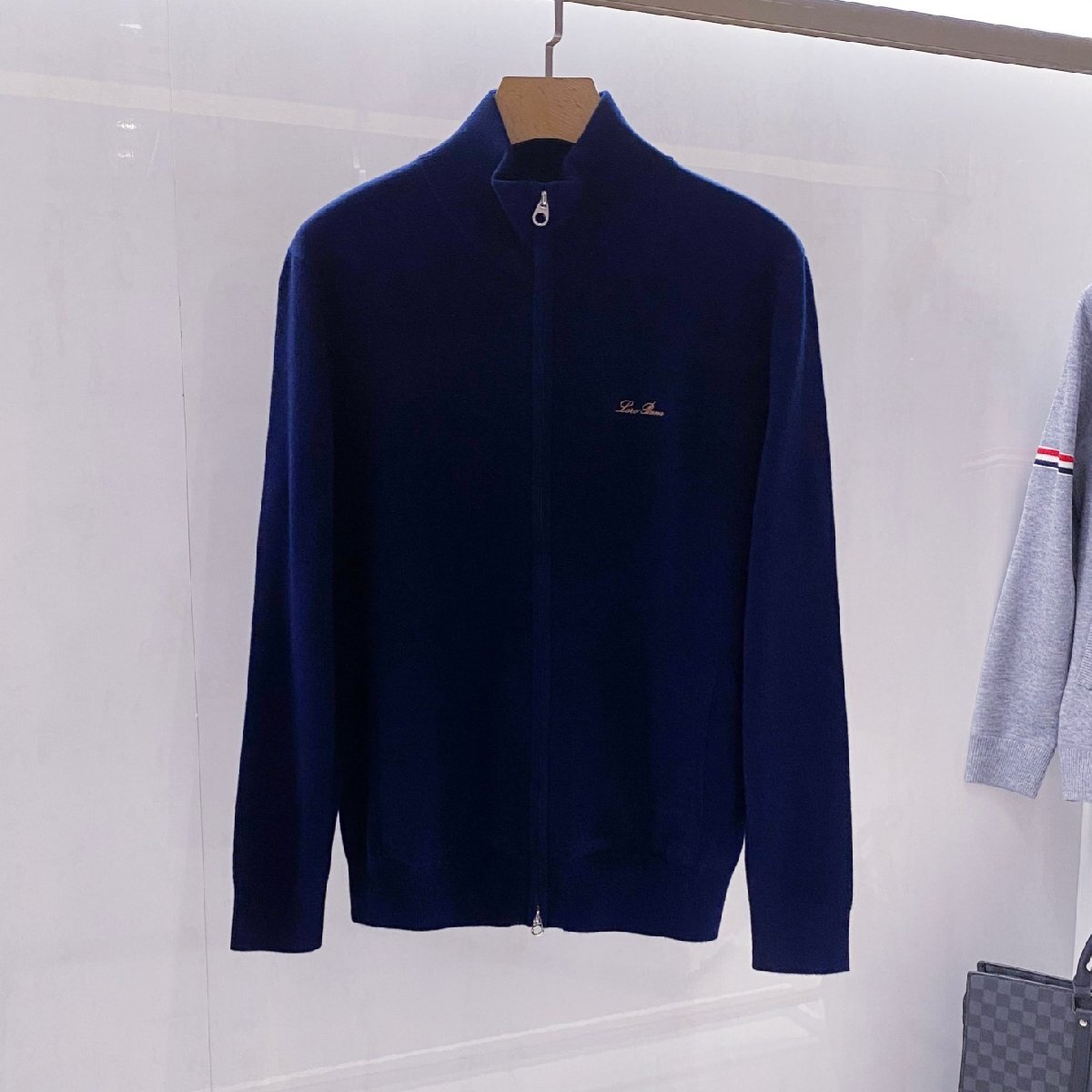 ネイビーM★送料無料★ロロピアーナLoro Piana★メンズ フルジップ ニットセーター, 100%ウール, スタンドカラー, カジュアル ビジネス拍卖