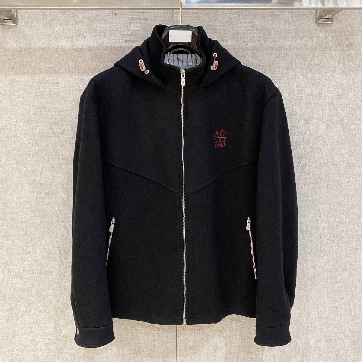 ブラックM★送料無料★ブルネロクチネリ★メンズフード付きジャケット,ジップアップ,カジュアル ビジネス,秋冬コレクション,ストライプ裏地拍卖