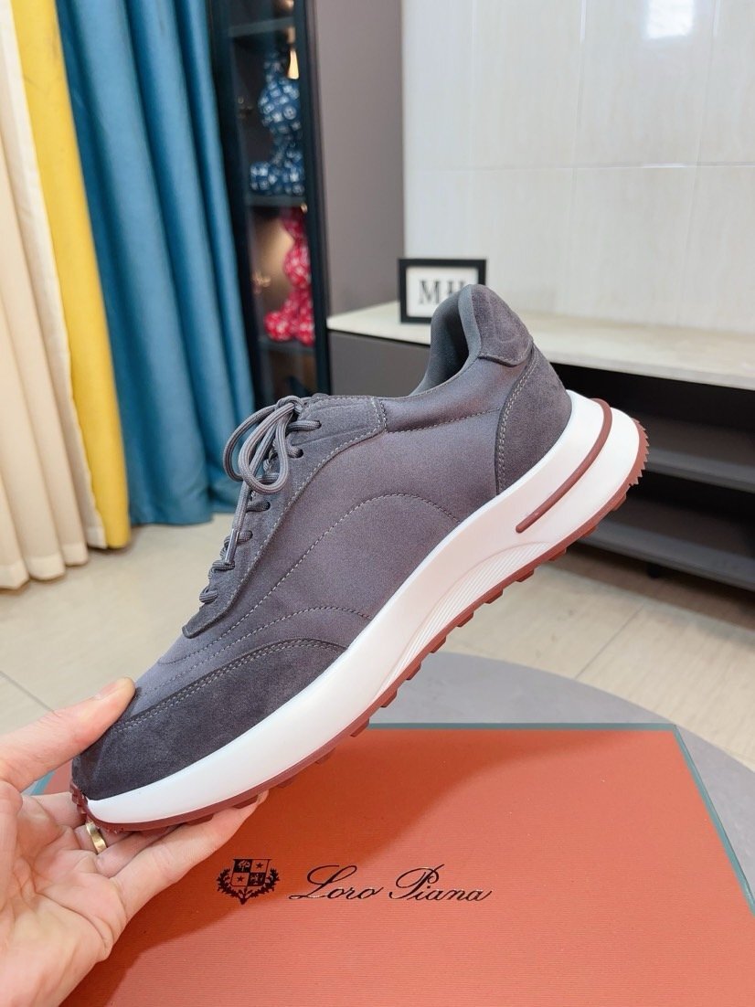 ダークグレー27.0cm★送料無料★ロロピアーナ Loro Piana★メンズ スポーツシューズ, スエード&レザー, 防水カジュアル ランニングシューズ拍卖