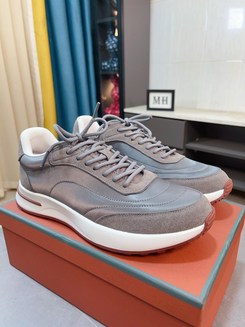 グレー27.0cm★送料無料★ロロピアーナ Loro Piana★メンズ スポーツシューズ, スエード&レザー, 防水カジュアル ランニングシューズ, 厚底拍卖
