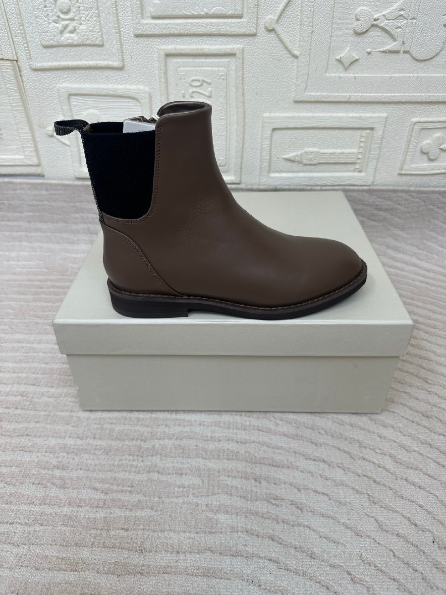 ブラウン24.0cm★送料無料【新品】★ブルネロクチネリレディース サイドゴア ショートブーツ、3cmヒール、秋冬コレクション2025拍卖