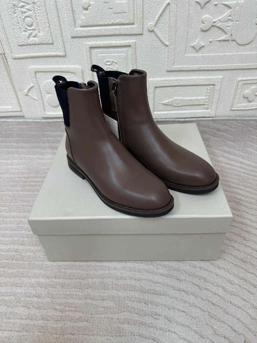 ブラウン23.5cm★送料無料【新品】★ブルネロクチネリレディース サイドゴア ショートブーツ、3cmヒール、秋冬コレクション2025拍卖