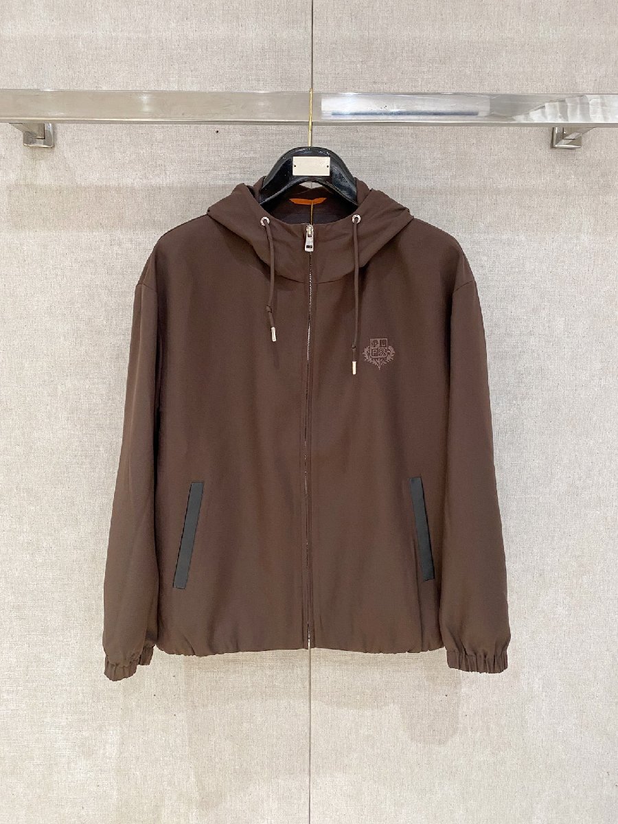 ブラウンXXL★送料無料★ロロピアーナ Loro Pianaメンズジャケット、フード付き、防風、チェック柄裏地、ジップアップ、カジュアル拍卖