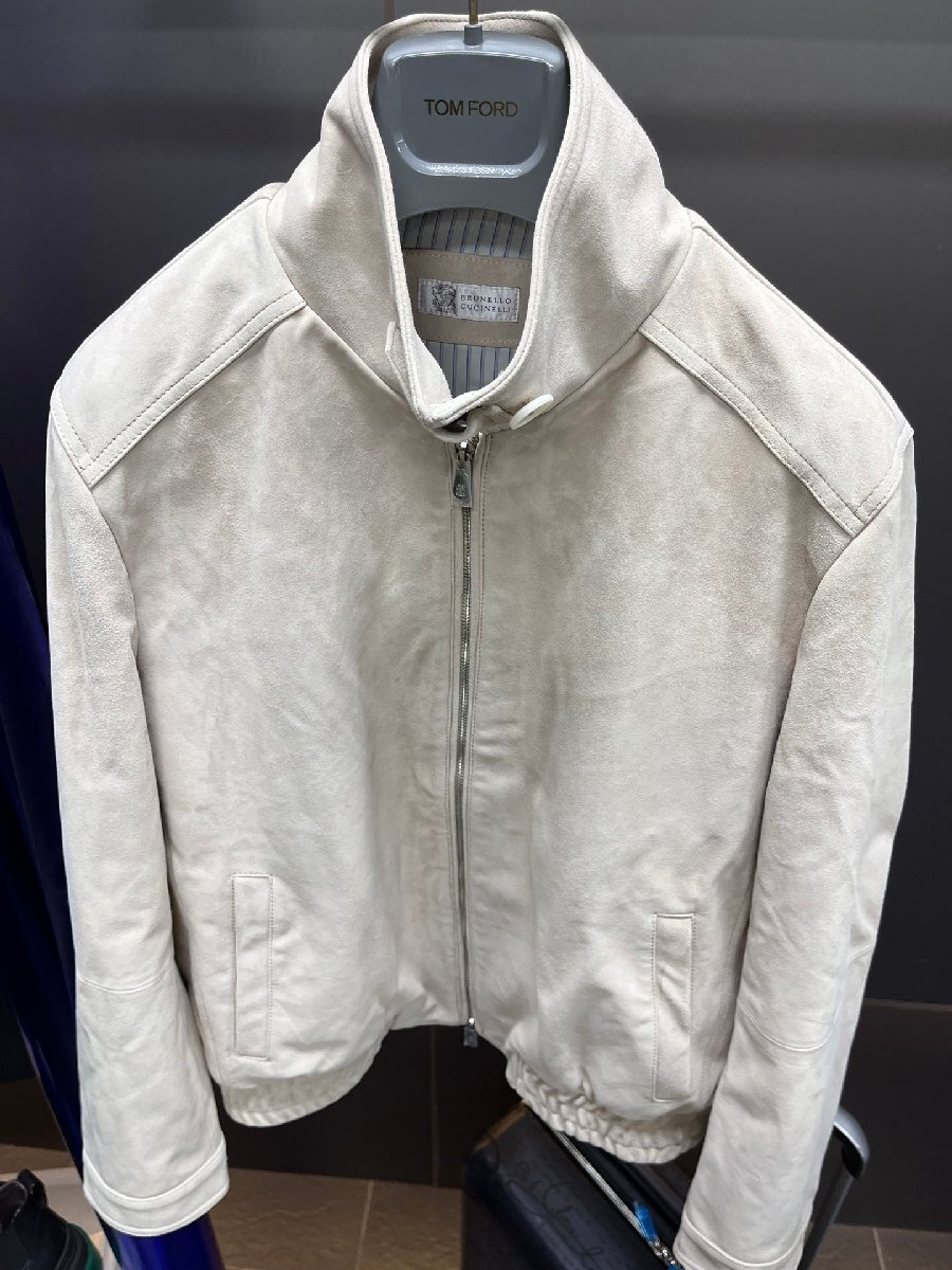 ベージュXL★送料無料★ブルネロクチネリ★ メンズスタンドカラー スエードレザージャケット, 羊革, カジュアルフィット拍卖