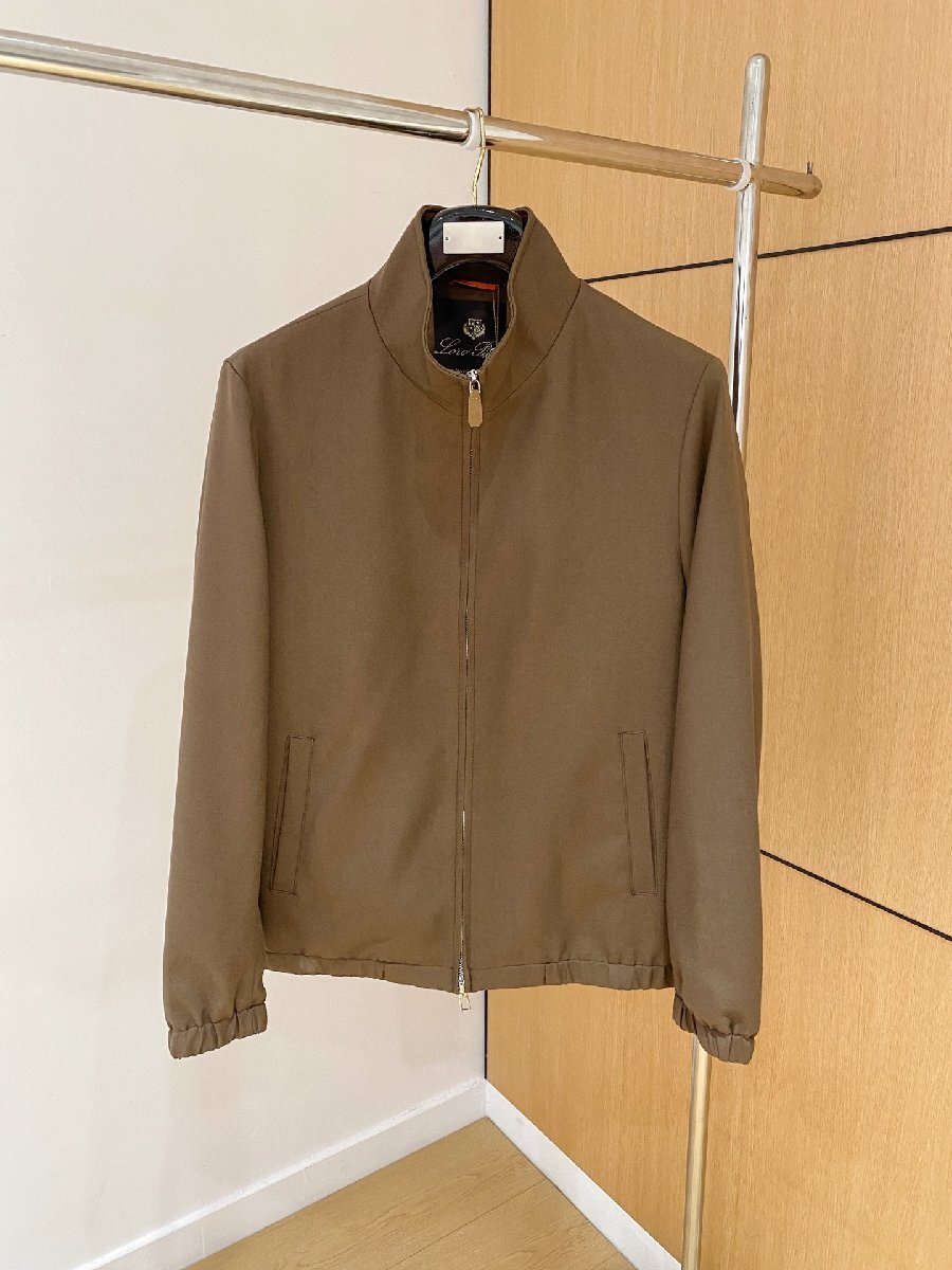ブラウンXL★送料無料★ロロピアーナLoro Piana★メンズ リネンブレンドスタンドカラージャケット,カジュアルスタイル, 秋冬コレクション拍卖
