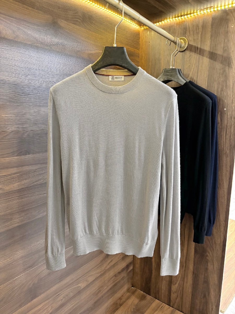 グレーXL★送料無料★ブルネロクチネリ★BRUNELLO CUCINELLI★メンズクルーネック ウールセーター、長袖、カジュアル拍卖