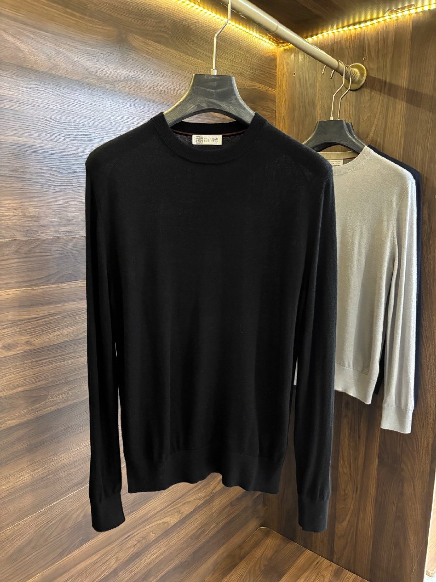 ブラックXL★送料無料★ブルネロクチネリ★BRUNELLO CUCINELLI★メンズクルーネック ウールセーター、長袖、カジュアル拍卖