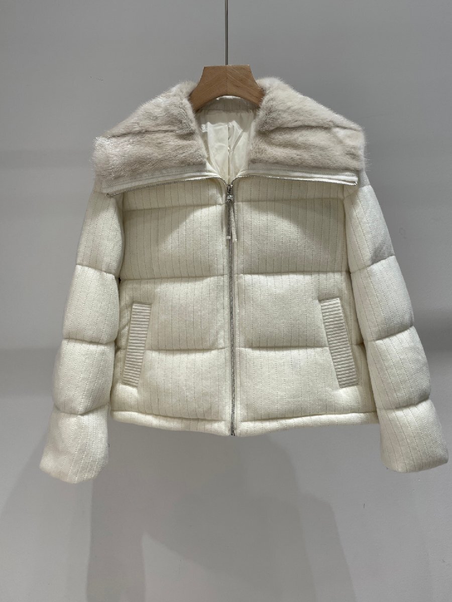 ホワイトL★送料無料★ブルネロクチネリ★レディース ラグジュアリーダウンコート, ミンクファー襟付き, 90%グースダウン,拍卖