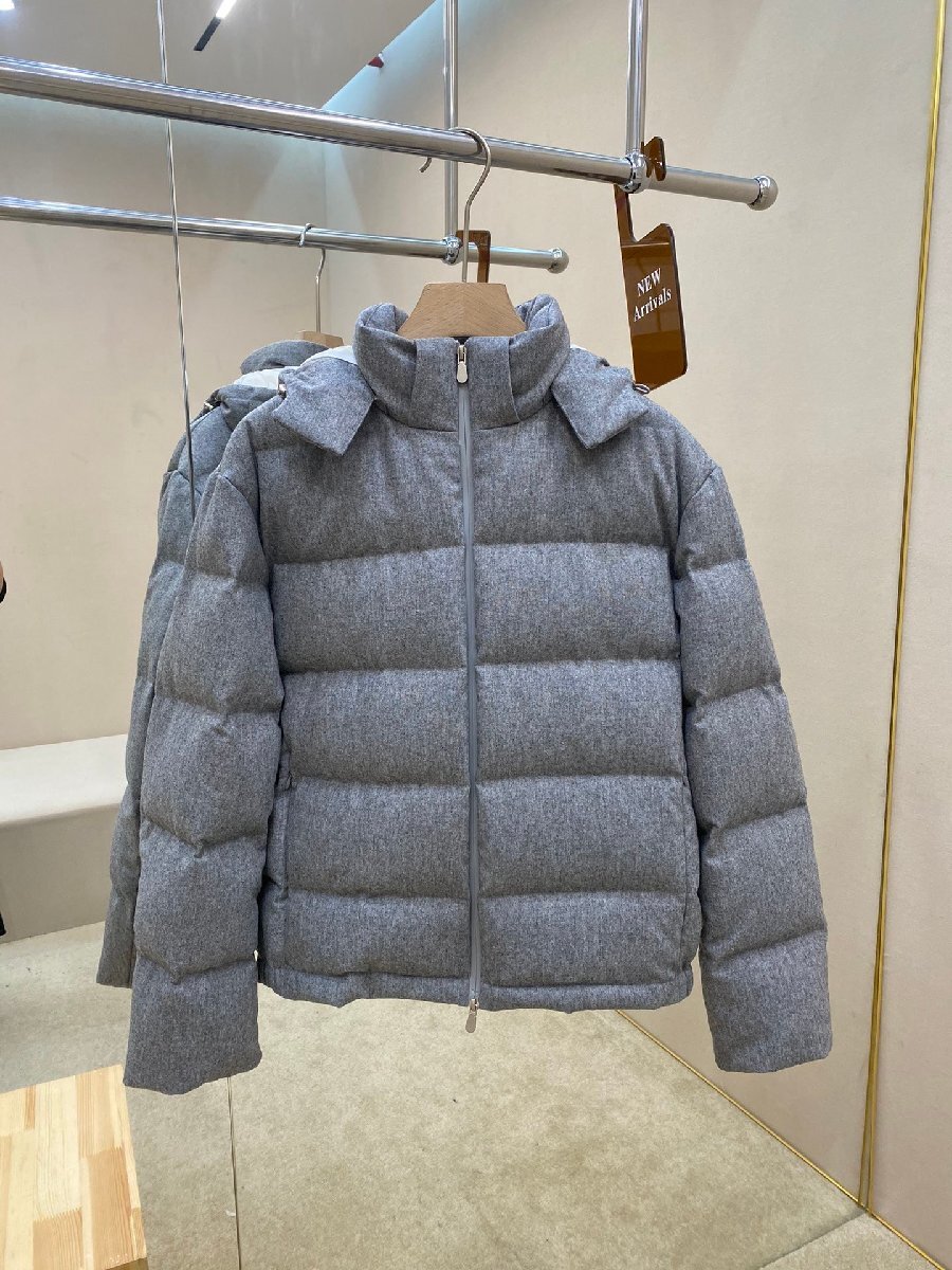 ライトグレーS★送料無料★ブルネロクチネリ★メンズウールブレンドダウンジャケット,フード付き,ウール素材,取り外し可能フード拍卖