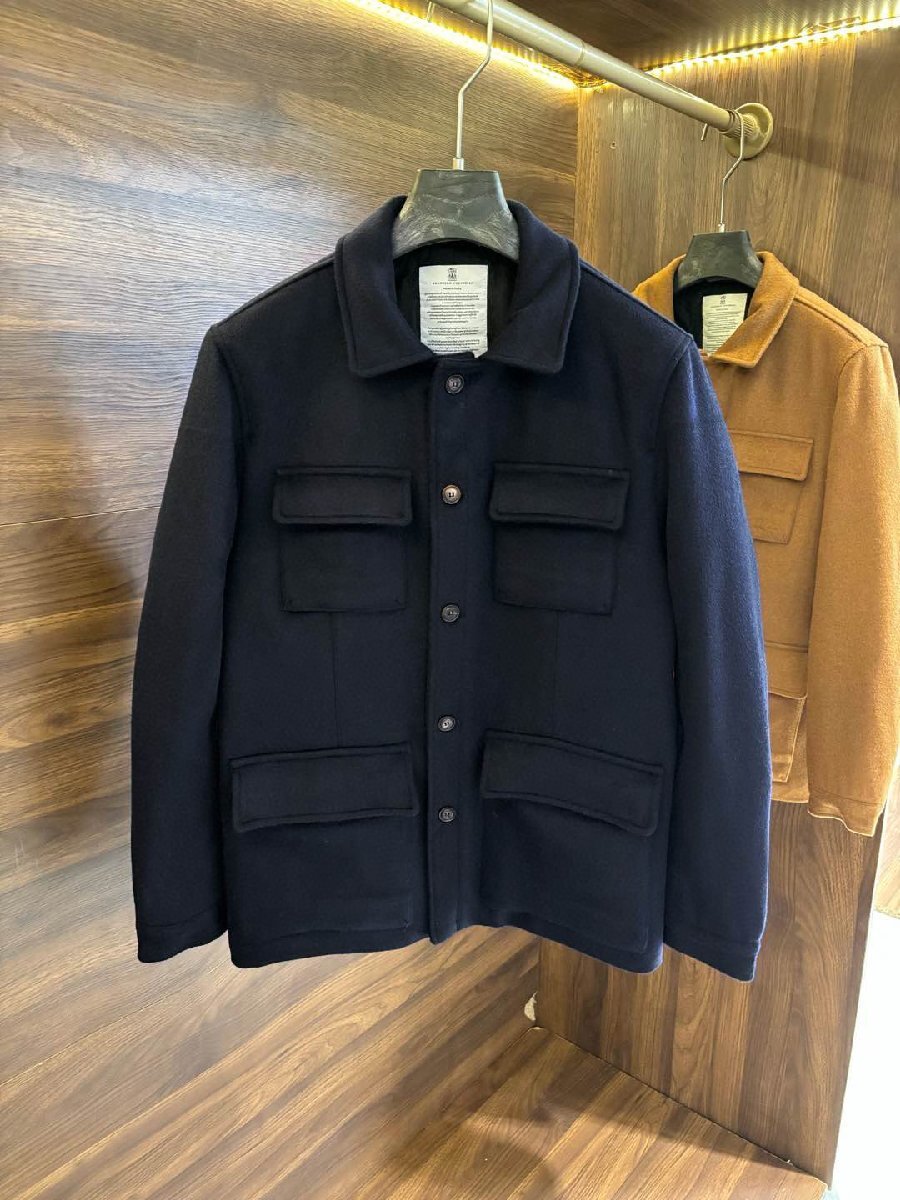 ネイビーM★送料無料★ブルネロクチネリ★メンズ ウールビジネスカジュアルジャケット,襟付き フライトジャケット, 銅アミノ繊維裏地拍卖