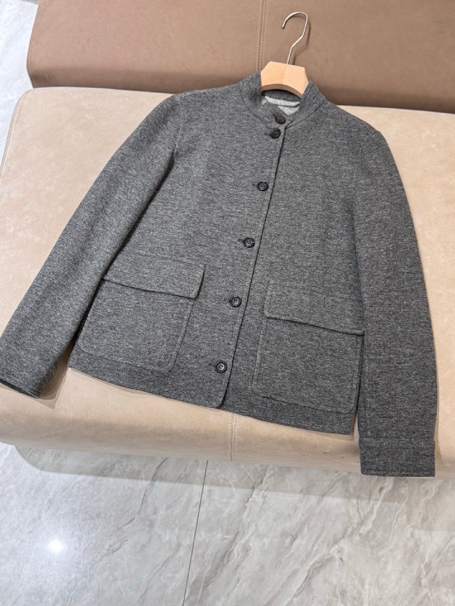 グレー40★送料無料★ロロピアーナ Loro Pianaレディースカシミア ウール ハイネック ニットジャケット拍卖