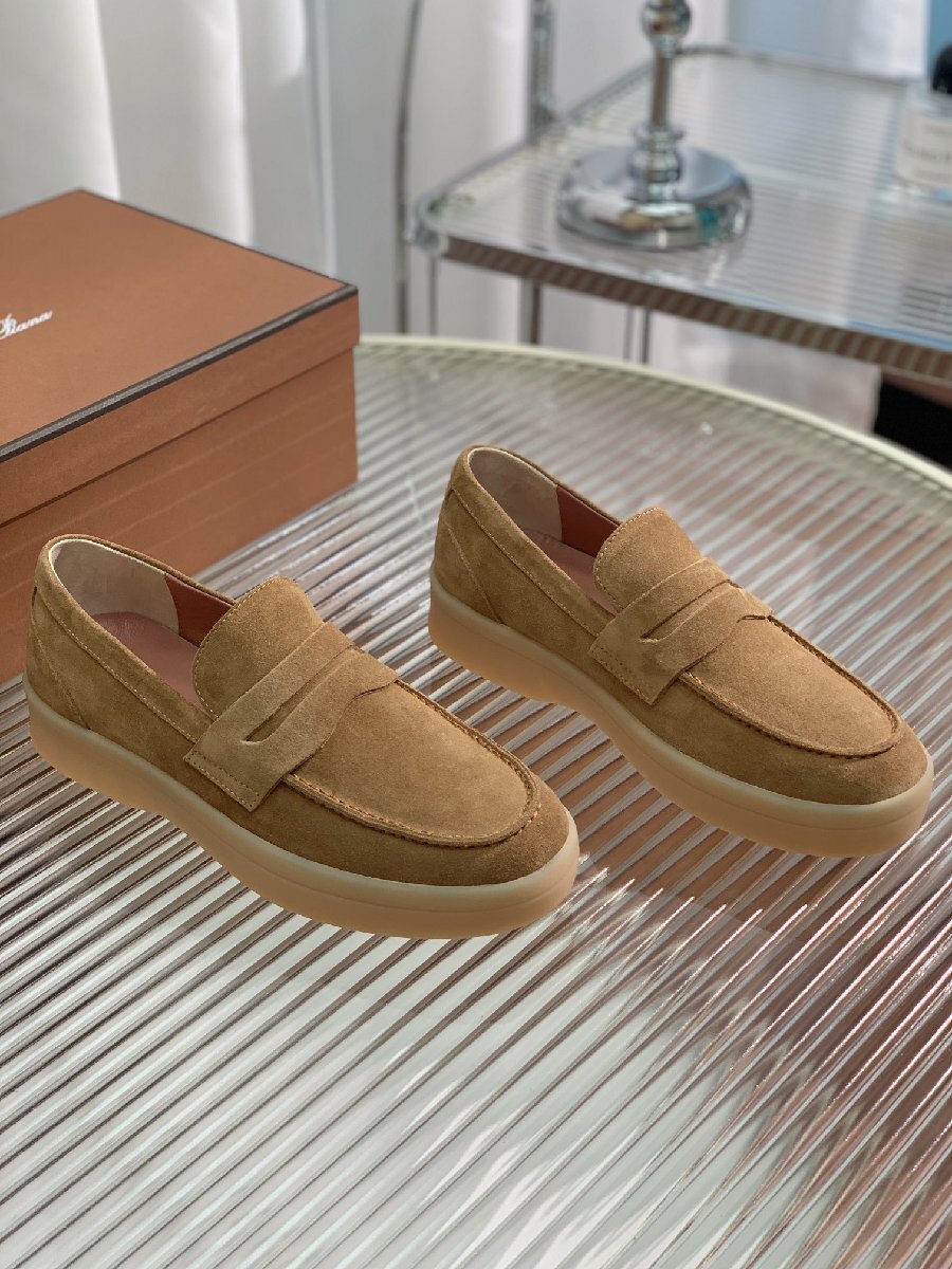 ブラウン26.5cm ★送料無料★ロロピアーナ Loro Piana メンズ スエード ローファー, レザーライニング, ゴムソール付き拍卖