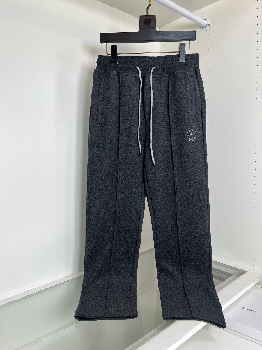 グレーL★送料無料★ブルネロ・クチネリ BRUNELLO CUCINELLIメンズ カジュアルパンツ, ウール混紡, ドローストリング付き, リラックスフィ拍卖