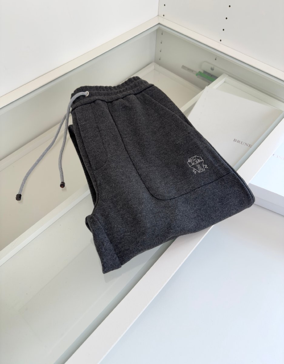 グレーXXL★送料無料★ブルネロクチネリ★メンズ ウール混 カジュアルパンツ, ドローストリング付き, エラスティックウエスト, ストレート拍卖