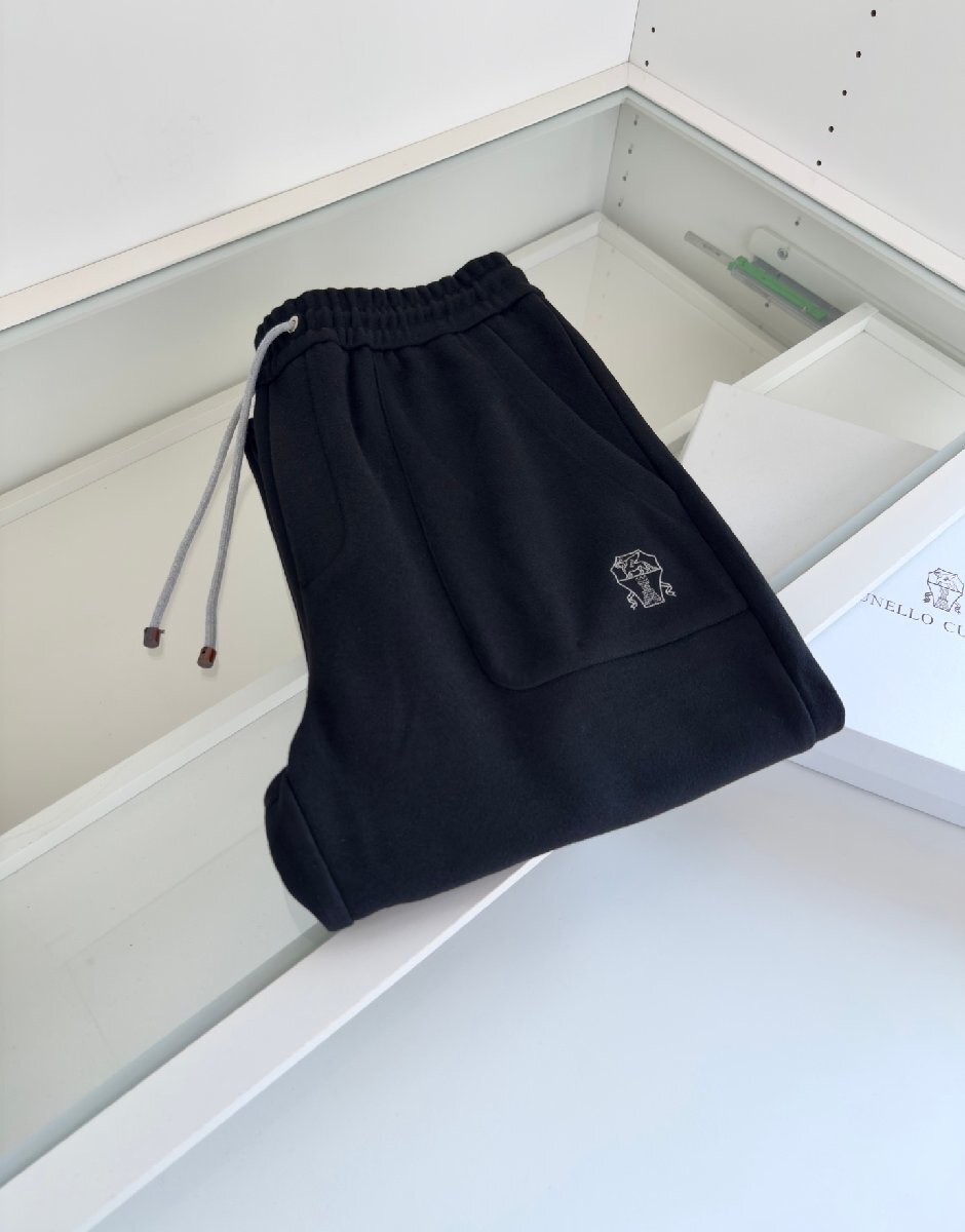 ブラックXL★送料無料★ブルネロクチネリ★メンズ ウール混 カジュアルパンツ, ドローストリング付き, エラスティックウエスト, ストレート拍卖