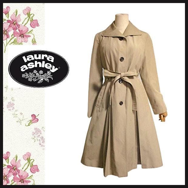 【ローラアシュレイ】スプリングコート ライナー付きベージュ春夏秋フィット&フレア LAURA ASHLEY collection クリーニング済匿名発送拍卖