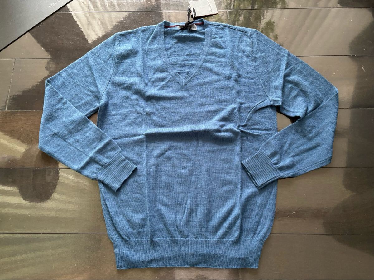 新品未使用 ハマキホ HAMAKI-HO ウール・アクリル素材 Vネックニット ネイビー系 sizeS 44サイズ拍卖