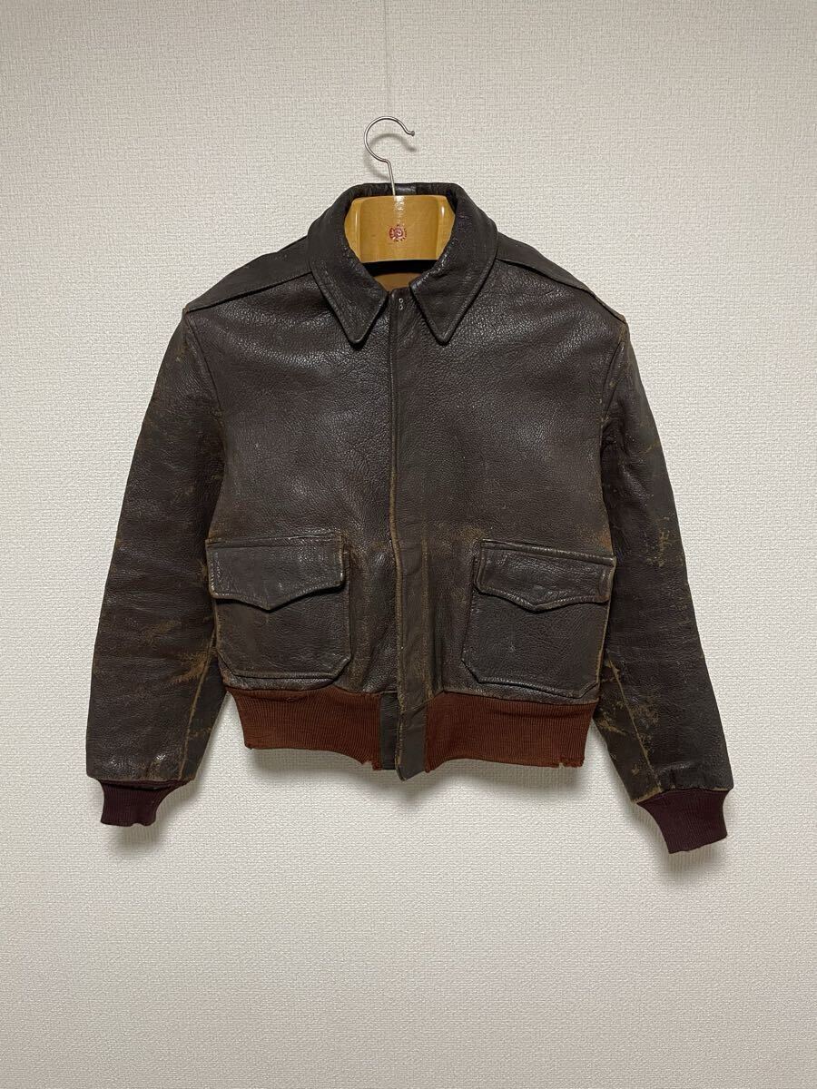 40s 50s ミリタリー A-2 ヴィンテージ フライトジャケット レザージャケット 赤リブ オリジナル 雰囲気 VINTAGE ヴィンテージ ビンテージ拍卖