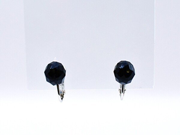 イヤリング 耳飾り カラーストーン ファセットカット 一粒 バネ式 シンプル ジュエリー/シルバー×ブラック/1円スタート/AY拍卖