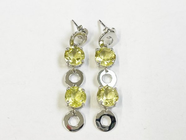 ピアス 耳飾り 925 silver ドロップ デザイン 5連 リング モチーフ スイング ジュエリー/シルバー/ライトイエロー/4.2cm/1円スタート/AY拍卖