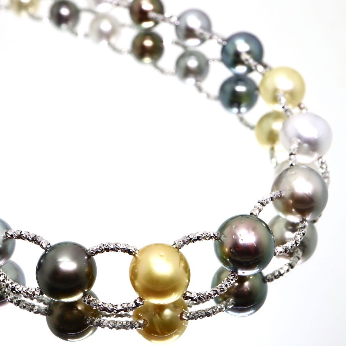 K18WG!!約8.21-10.36mm珠◆南洋真珠ネックレス◆N 約32.9g 約47.5cm pearl パール マルチカラー 黒蝶 白蝶 ゴールデン EF5/EG0 X544拍卖