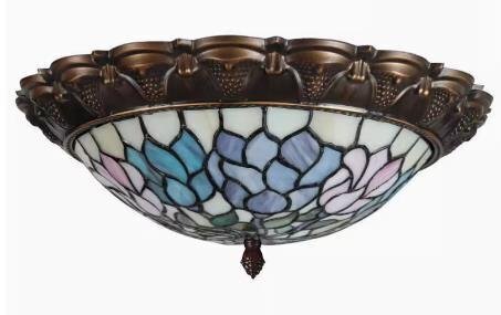 極美品★別荘ステンドランプ シーリングライト ステンドグラス アンティーク 花柄レトロな雰囲気がおしゃれ ティファニー技法拍卖