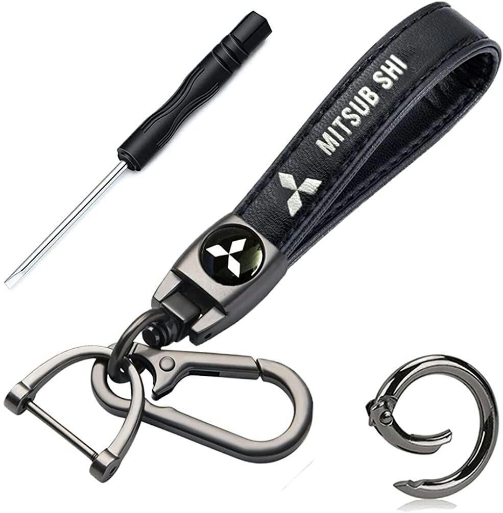 三菱 ロゴアップグレードキーホルダー 高級牛革製 レザー キーリング拍卖