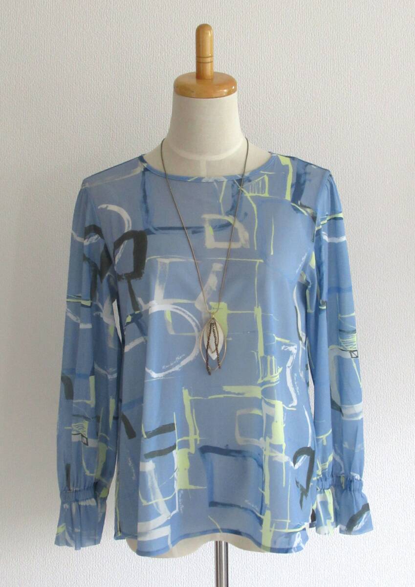 新品★MORABITO モラビト スペル 青柄 ブラウス 38 ★42900円 ★手洗いOK拍卖