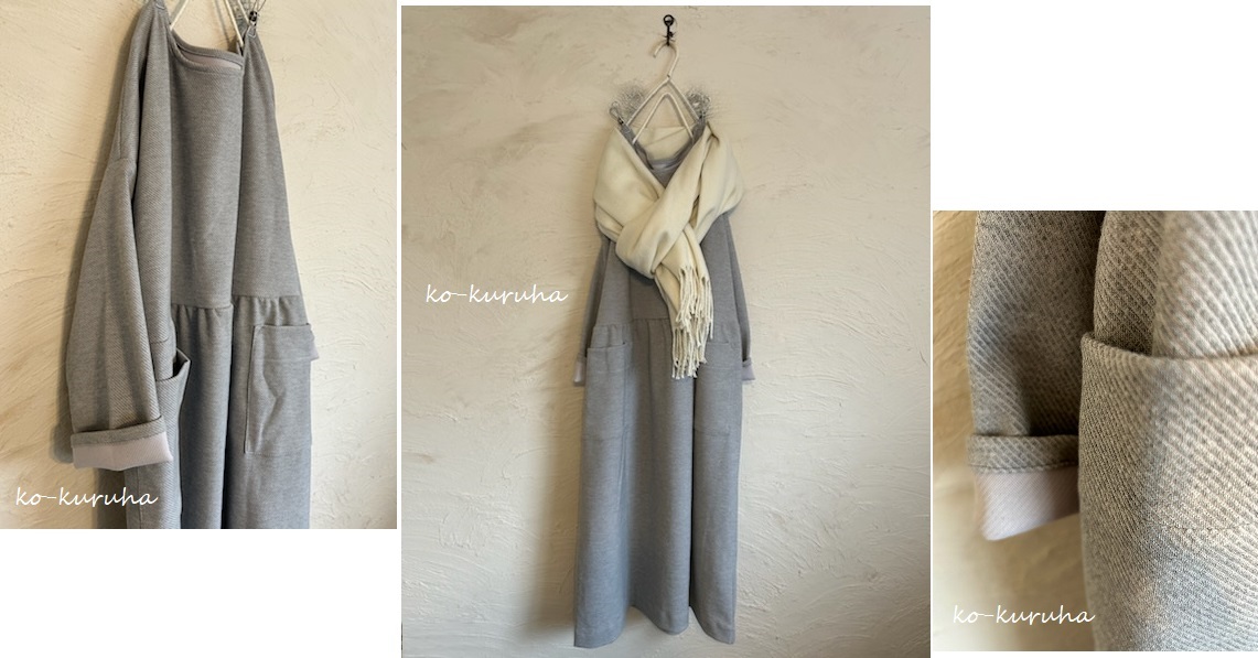 ハンドメイド::杢グレージャガードニット。切替ギャザーOP拍卖