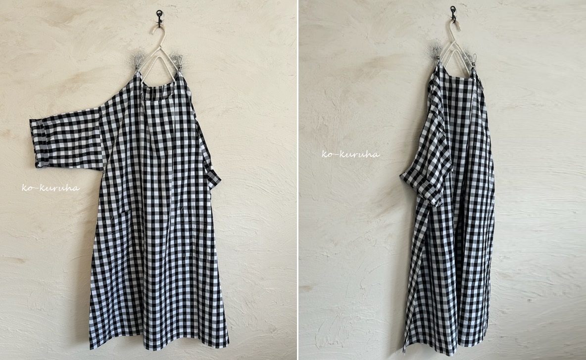 ハンドメイド::先染めギンガム白黒コットン。ゆるOP拍卖