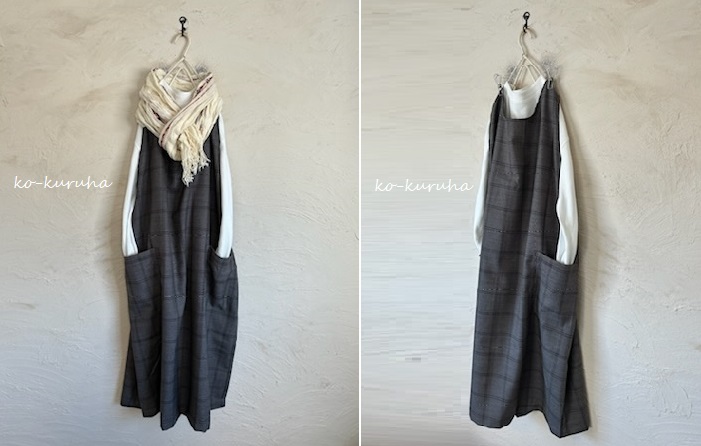 ハンドメイド::グレー千鳥チェックウール。ノースリーブOP拍卖