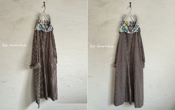 ハンドメイド::コットンレールストライプソフトコットンブラウン。まるっこOP拍卖