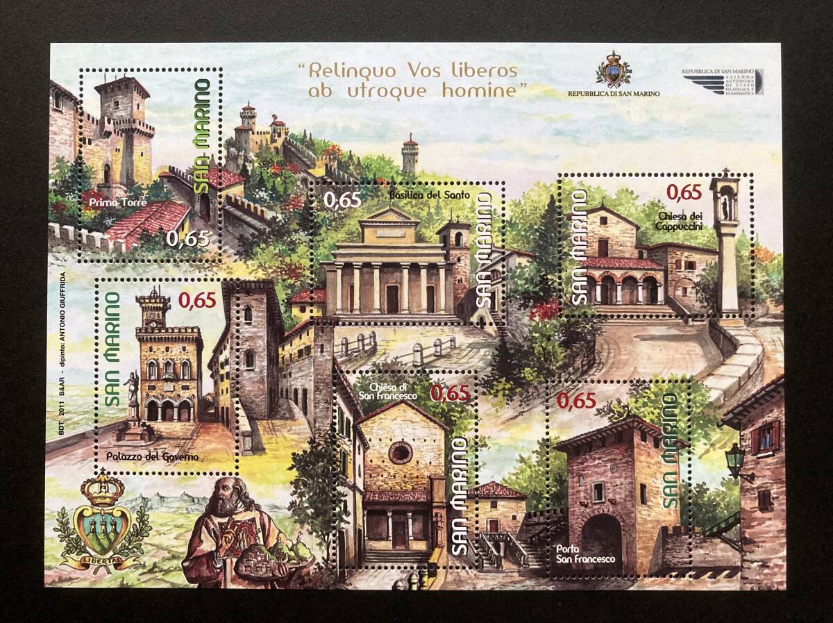 外国切手: サンマリノ切手 「観光」(グアイタ要塞 ほか)小型シート 未使用拍卖