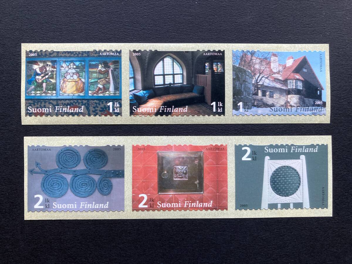 外国切手: フィンランド切手 「キルッコヌンミのフヴィトラスク」(フィンランド初期の邸宅。)コイル切手 6種完(3種連刷×2) 未使用拍卖