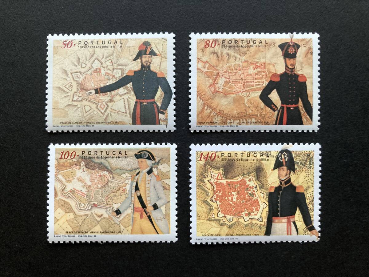 外国切手: ポルトガル切手 「ポルトガルの軍事工学350年」(アルメイダ要塞 ほか) 4種完 未使用拍卖